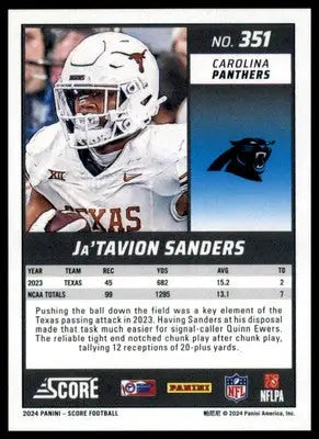 Ja’Tavion Sanders Rookie 2024 Score #351 Carolina Panthers - Football Card Single