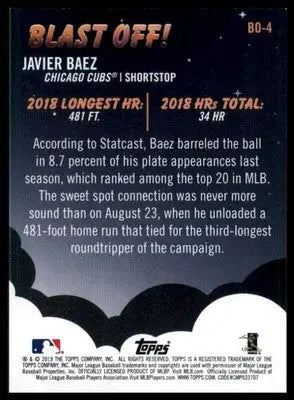 Javier Baez 2019 Topps Big League Blast Off! #BO-4 Chicago Cubs - Baseball Card Single