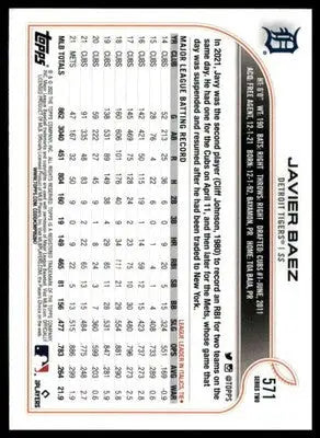 Javier Baez 2022 Topps #571 Detroit Tigers - Baseball Card Single