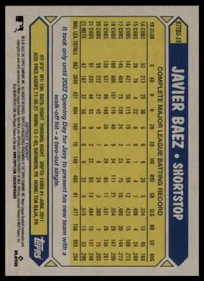 Javier Baez 2022 Topps Update 1987 Baseball 35th #87TBU-19 Detroit Tigers - Baseball Card Single