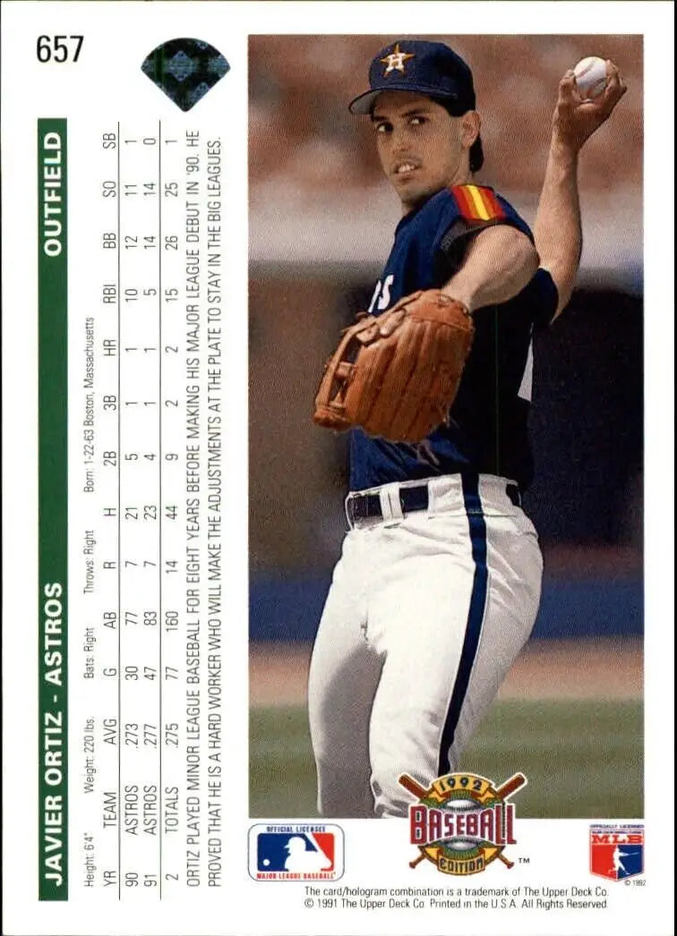Javier Ortiz 1992 Upper Deck MLB #657 Baseball Card Houston Astros