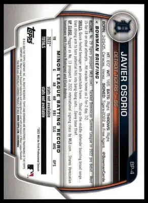Javier Osorio 2023 Bowman Prospects #BP-4 Detroit Tigers - Baseball Card Single