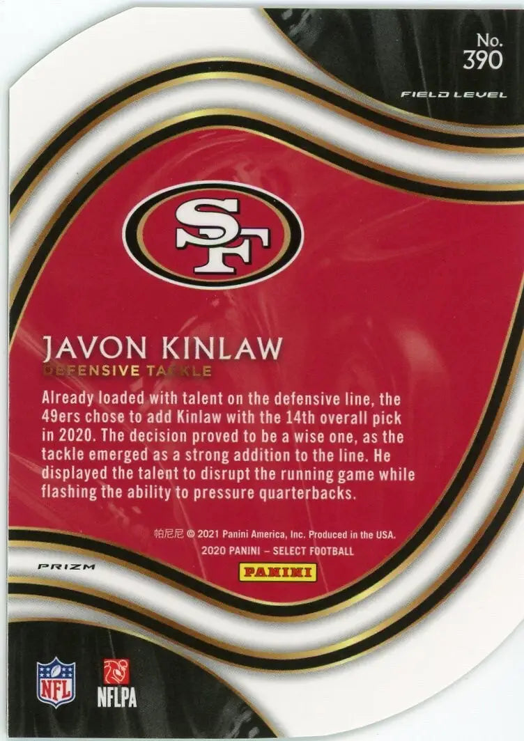 Javon Kinlaw Rookie 2020 Panini Select Field Neon Green Die Cut #390 SF 49ers
