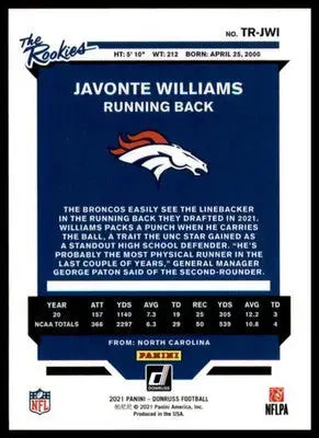 Javonte Williams 2021 Donruss The Rookies #TR-JWI Denver Broncos - Football Card Single