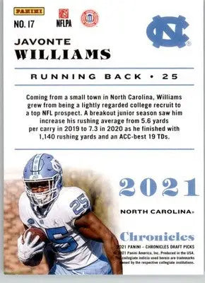 Javonte Williams - 2021 Panini Chronicles Draft Picks - #17 - Football - Football Card Single