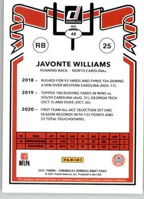 Javonte Williams - 2021 Panini Chronicles Draft Picks - #48 - Football - Football Card Single
