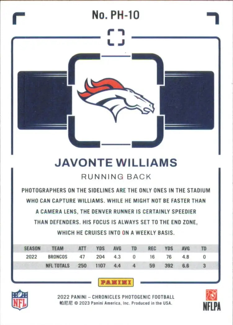 Javonte Williams 2022 Panini Chronicles Photogenic Pink #PH-10 Denver Broncos - Football Card Single