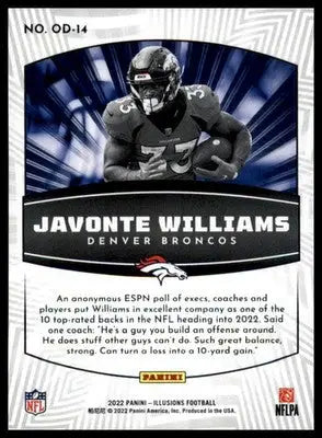 Javonte Williams 2022 Panini Illusions Operation Detonation #OD-14 Denver - Football Card Single