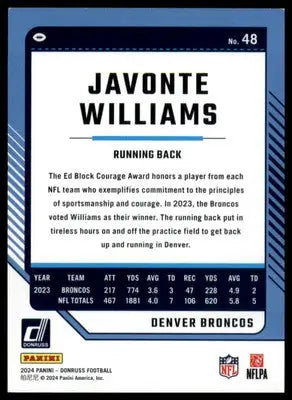 Javonte Williams 2024 Donruss #48 Denver Broncos Football Card NFL Sports - Football Card Single