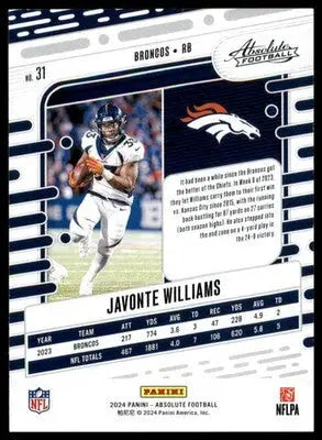 Javonte Williams 2024 Panini Absolute Retail #31 Denver Broncos - Football Card Single