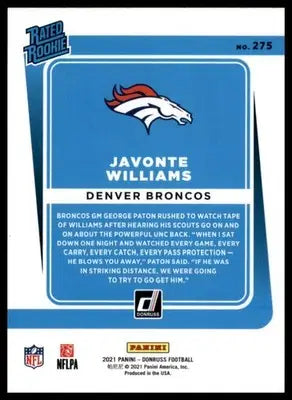 Javonte Williams Rookie 2021 Donruss Press Proof Red #275 Denver Broncos - Football Card Single