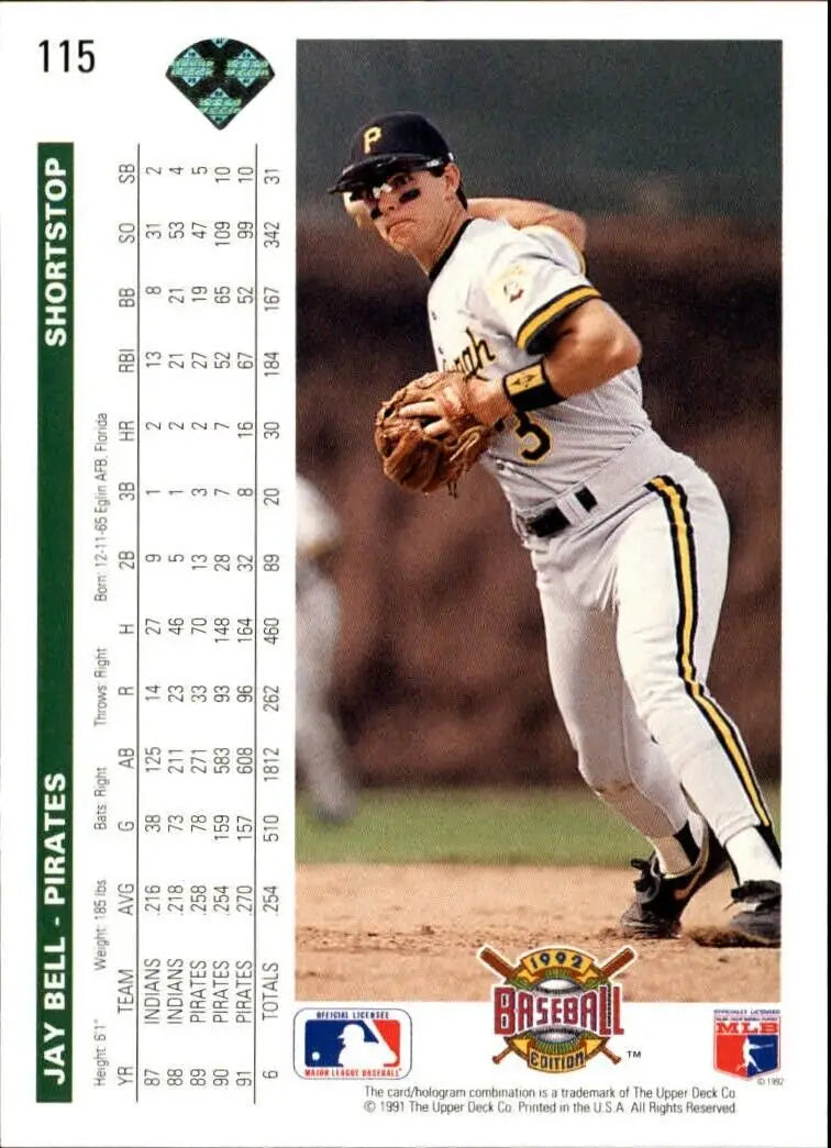 Jay Bell 1992 Upper Deck MLB #115 Baseball Card Pittsburgh Pirates - Baseball Card Single