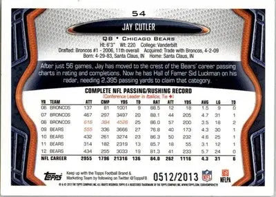 Jay Cutler - 2013 Topps - #54 - Gold #/2013 SN Football - Football Card Single