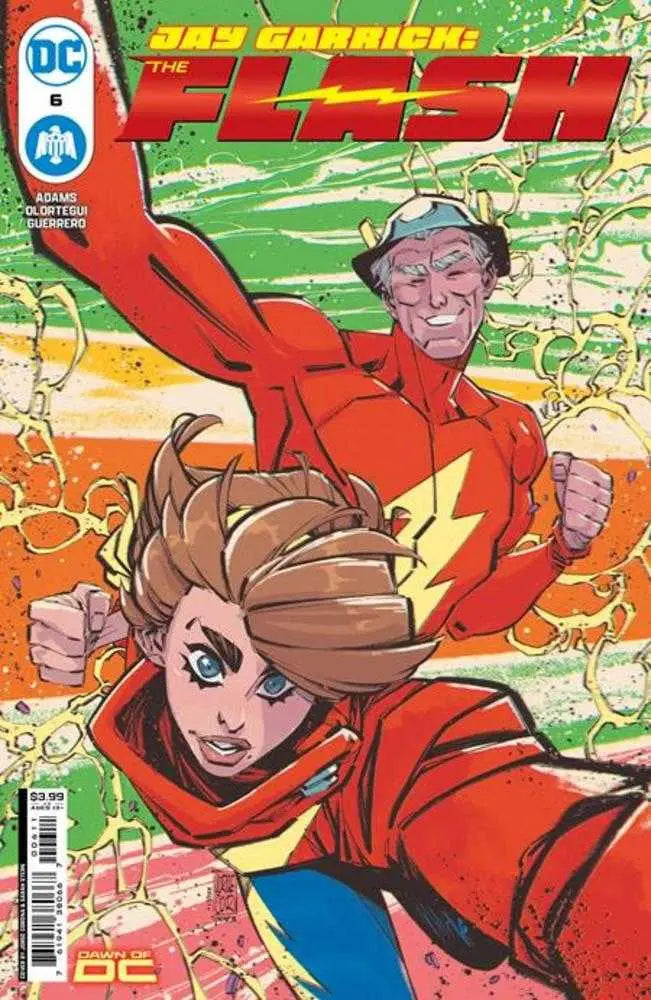 Comic book cover of Jay Garrick The Flash #6 with speed effects and red costumes