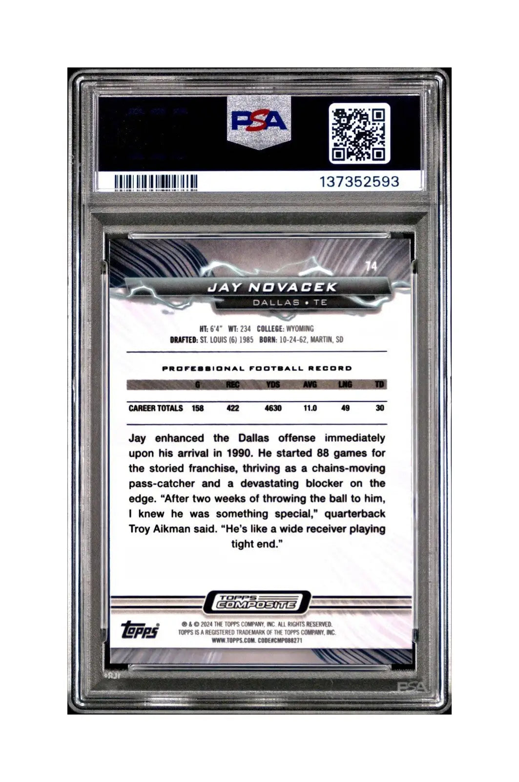 Jay Novacek 2023 Topps Resurgence 23/50 #74 Gold Power Surge PSA 10 Gem Mint
