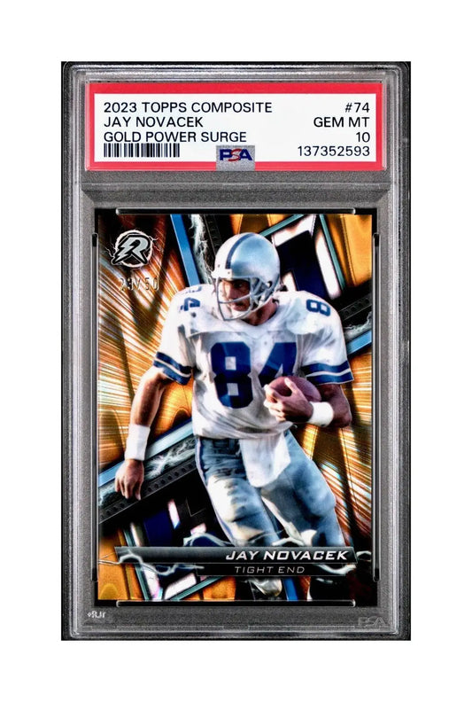 Jay Novacek 2023 Topps Resurgence 23/50 #74 Gold Power Surge PSA 10 Gem Mint - Football Card Single