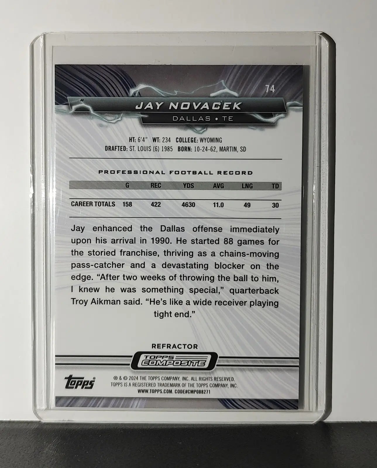 Jay Novacek 2023 Topps Resurgence NFL #74 Refractor Card Dallas Cowboys