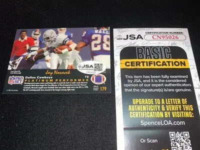 Jay Novacek Signed Autographed 1991 Pro Set #179 Football Card COWBOYS JSA Auto - Football Card Single