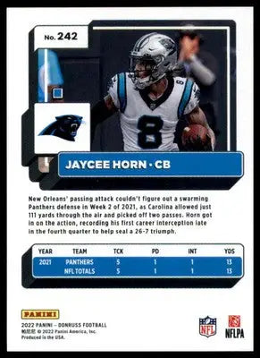 Jaycee Horn 2022 Donruss #242 Carolina Panthers - Football Card Single