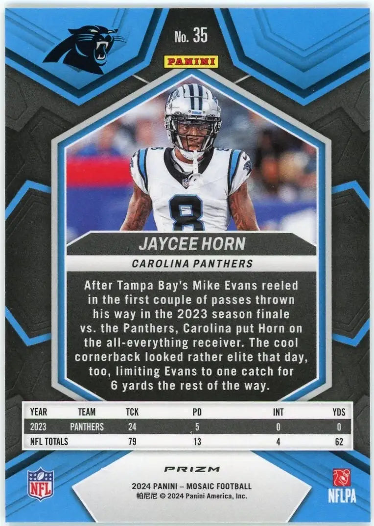 Jaycee Horn 2024 Panini Mosaic Green Mosaic #32 Carolina Panthers Football Card - Football Card Single