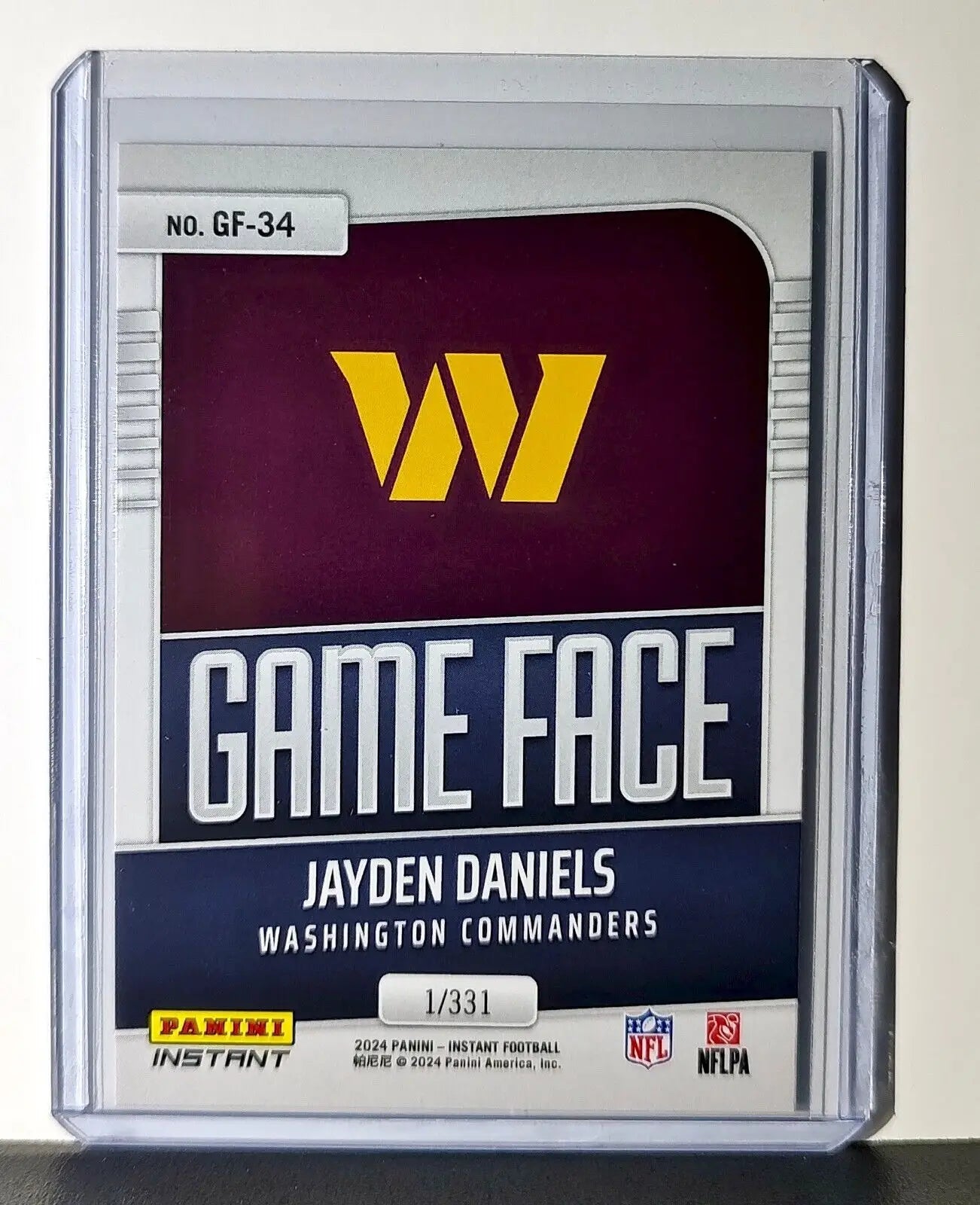 Jayden Daniels 2024 Panini Game Face #34 NFL Rookie Card Commanders 1/331