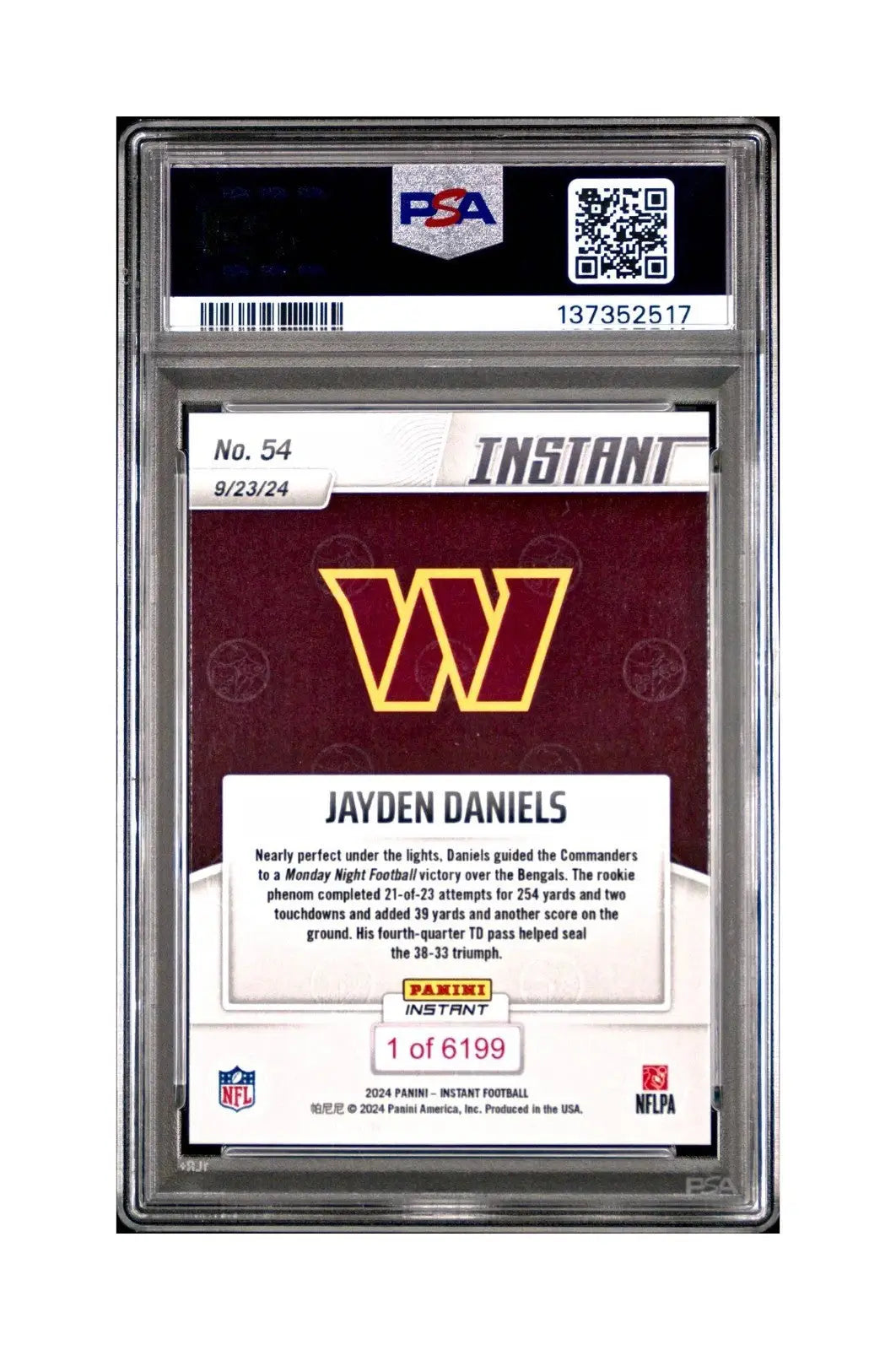 Jayden Daniels 2024 Panini Instant NFL Rookie #54 PSA 10 Gem Mint