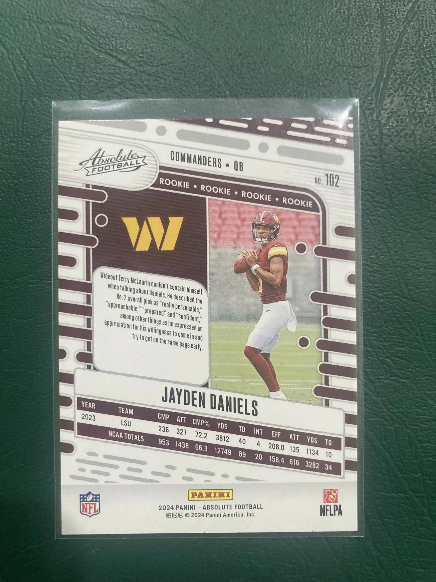Jayden Daniels football card from the Jayden Daniels RC trading cards collection