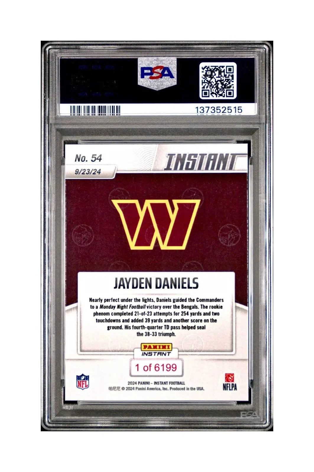 Jayden Daniels Rookie 2024 Panini Instant NFL #54 PSA 10 Gem Mint - Football Card Single