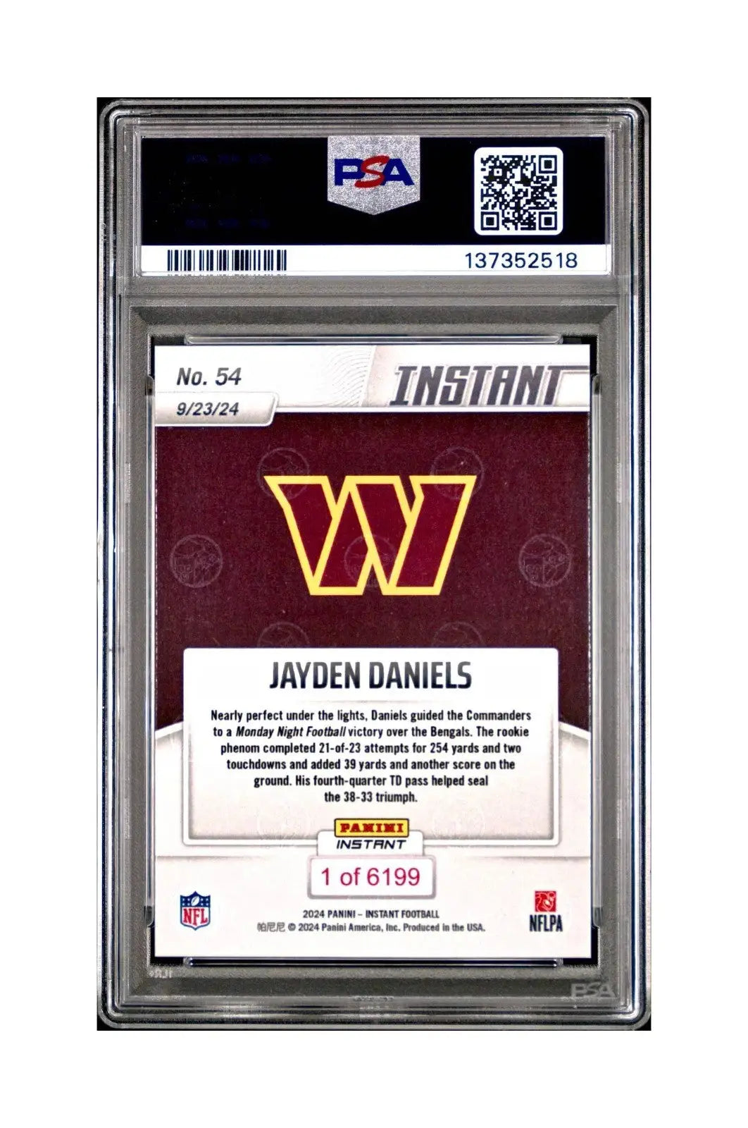 Jayden Daniels Rookie 2024 Panini Instant NFL #54 PSA 10 Gem Mint