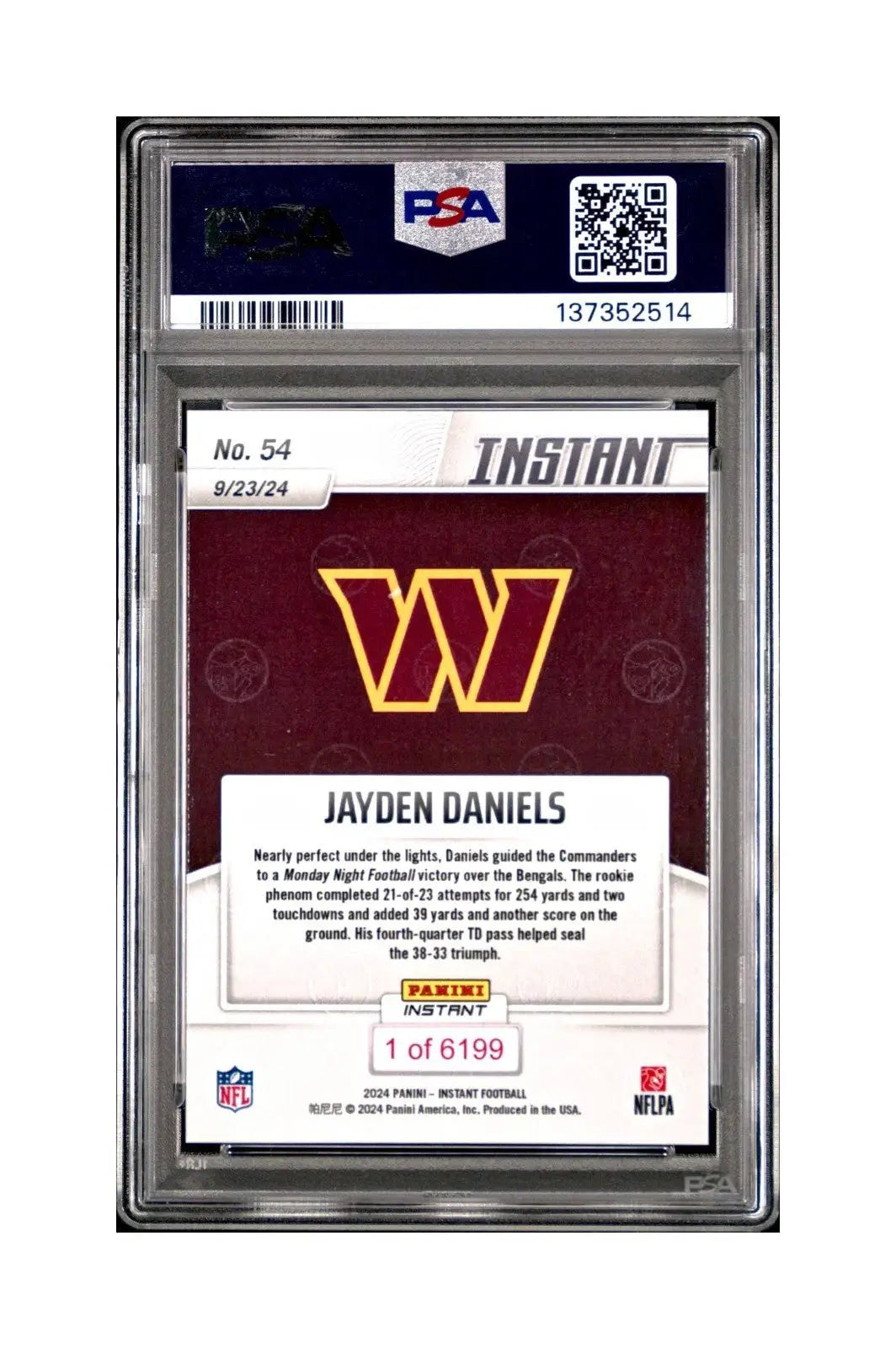 Jayden Daniels Rookie 2024 Panini Instant NFL #54 PSA 10 Gem Mint