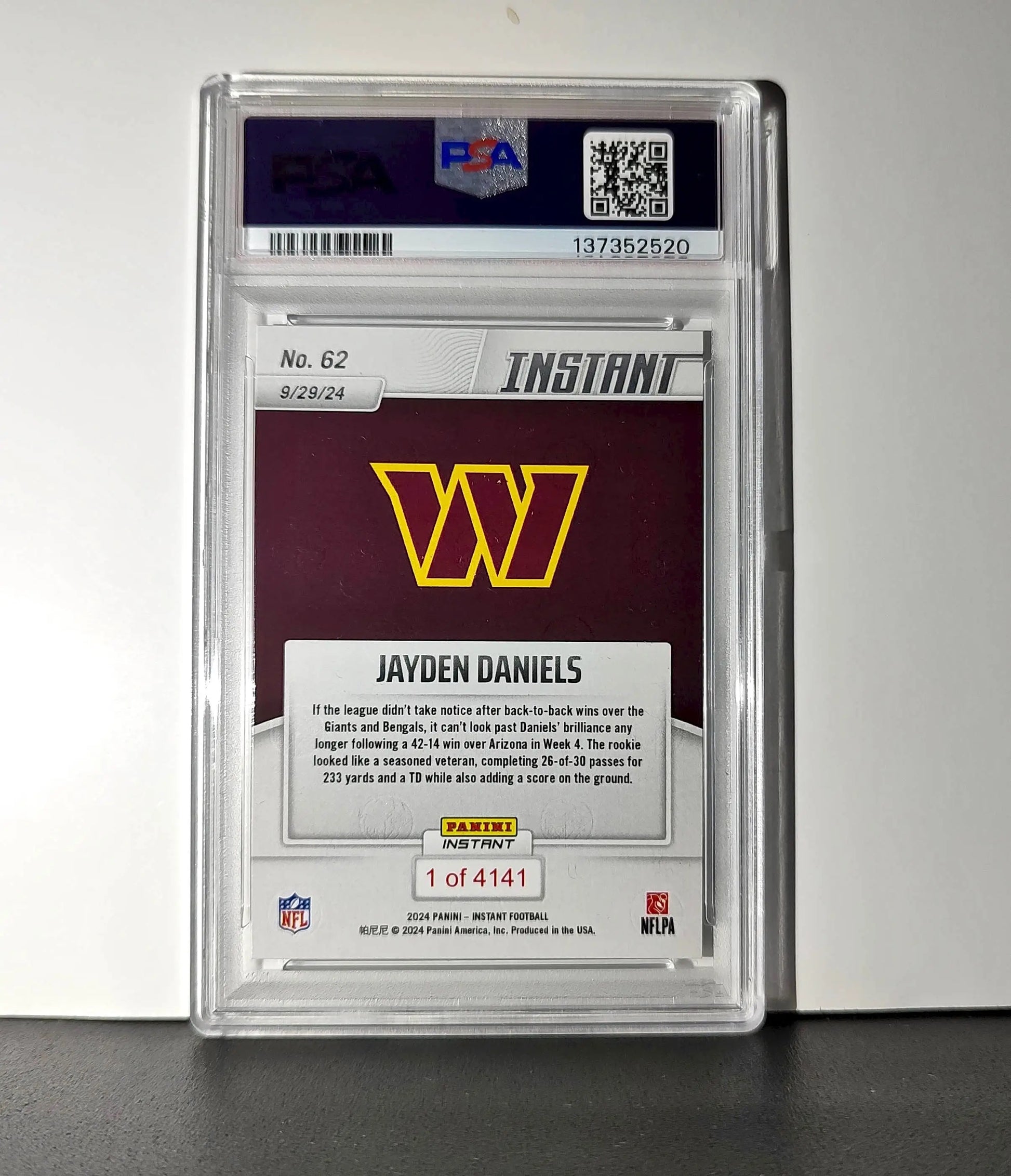 Jayden Daniels Rookie 2024 Panini Instant NFL #62 PSA 10 Gem Mint