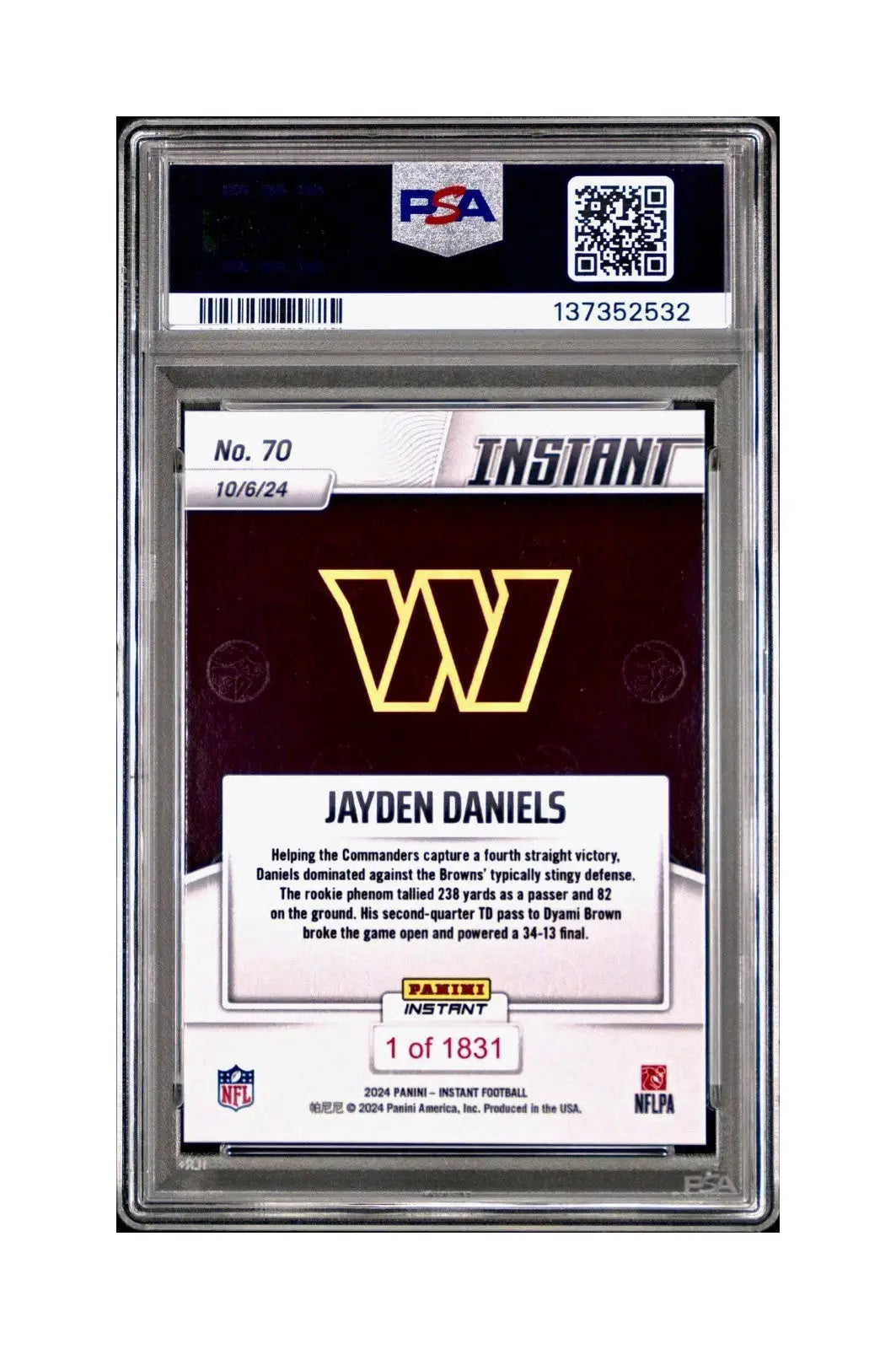 Jayden Daniels Rookie 2024 Panini Instant NFL #70 PSA 10 Gem Mint