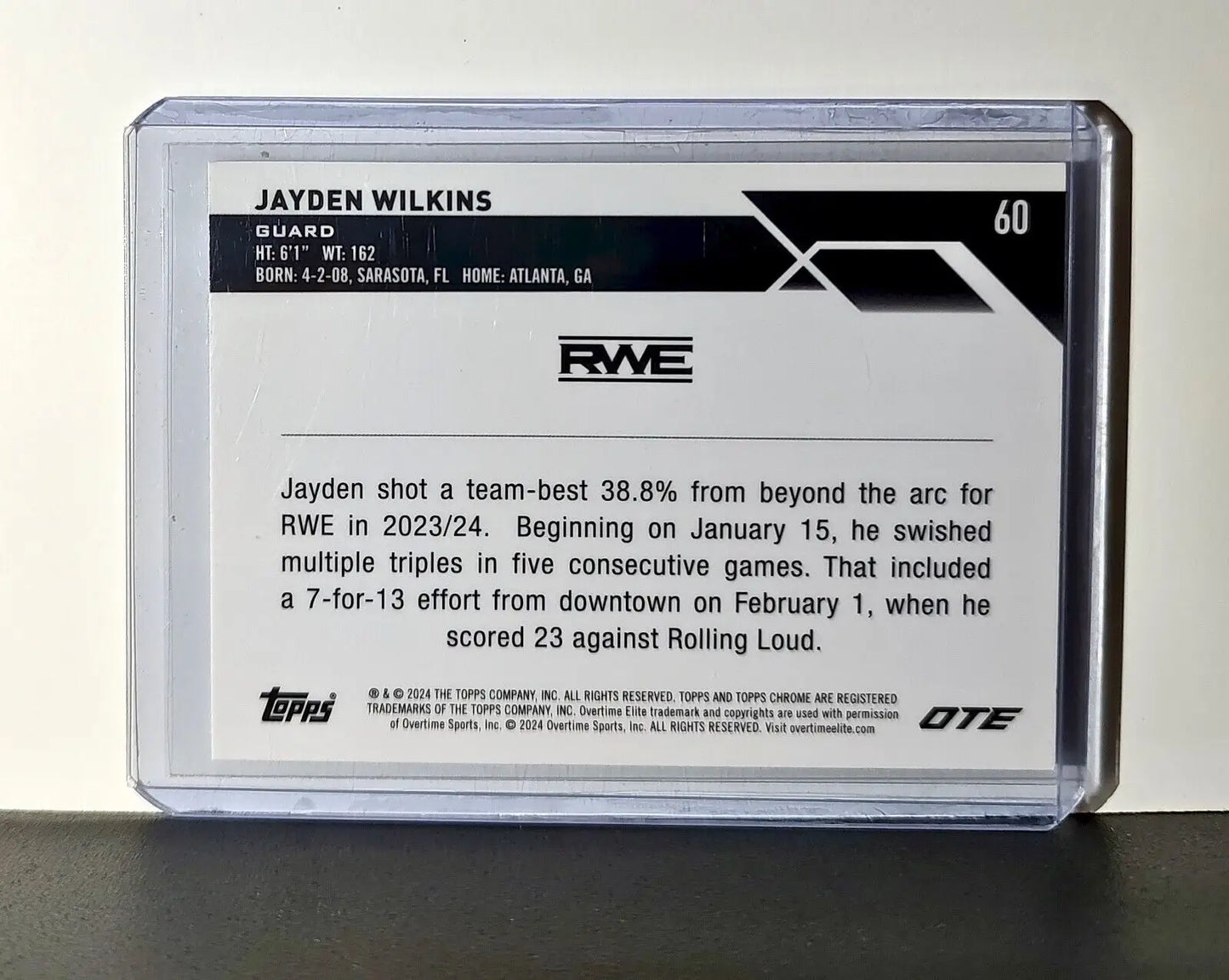 Jayden Wilkins Rookie Card 2023-24 Topps Chrome Overtime #60 RWE - Basketball Card Single