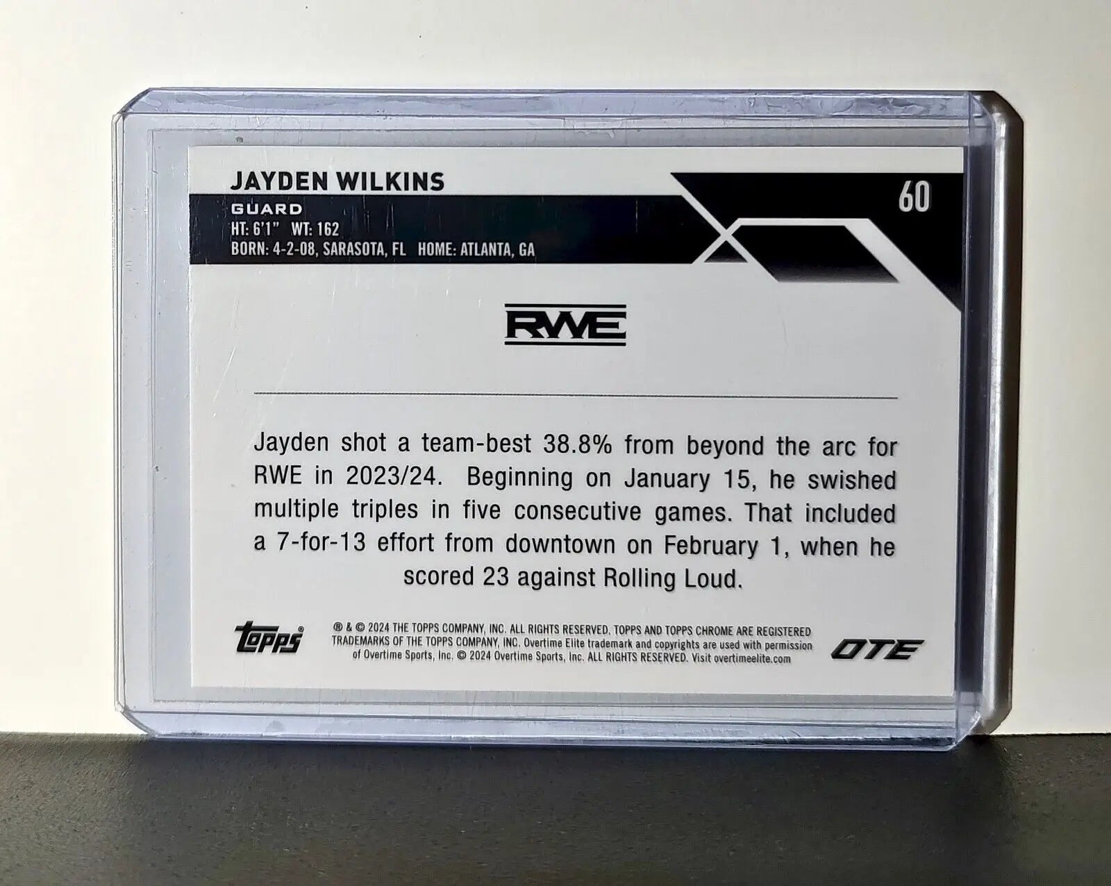 Jayden Wilkins Rookie Card 2023-24 Topps Chrome Overtime #60 RWE - Basketball Card Single