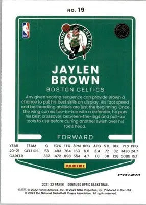Jaylen Brown - 2021-22 Donruss Optic - #19 - Purple Basketball - Basketball Card Single