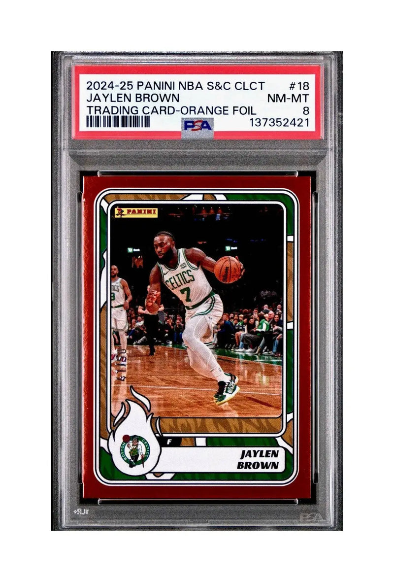 Jaylen Brown 2024-25 Panini NBA #18 Sticker 41/50 Orange Foil PSA 8 NM-MT