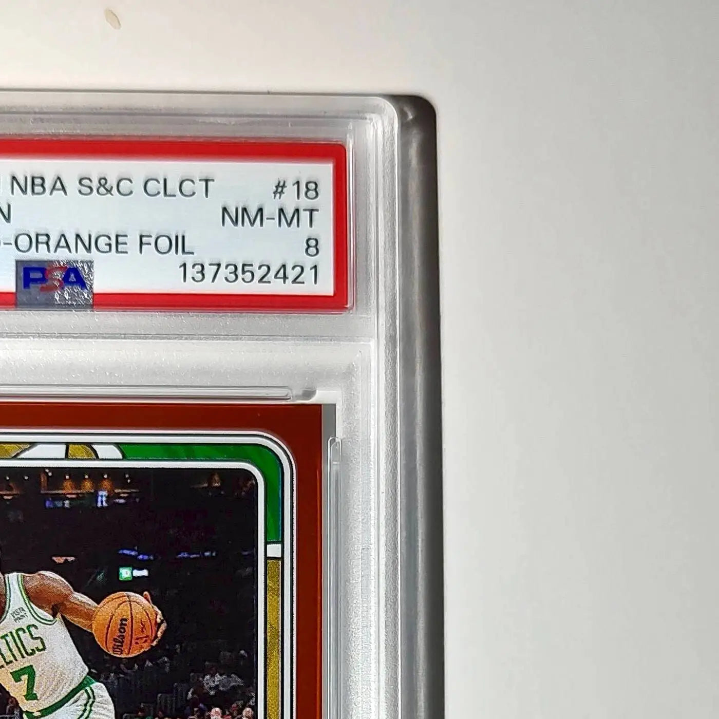 Jaylen Brown 2024-25 Panini NBA #18 Sticker 41/50 Orange Foil PSA 8 NM-MT