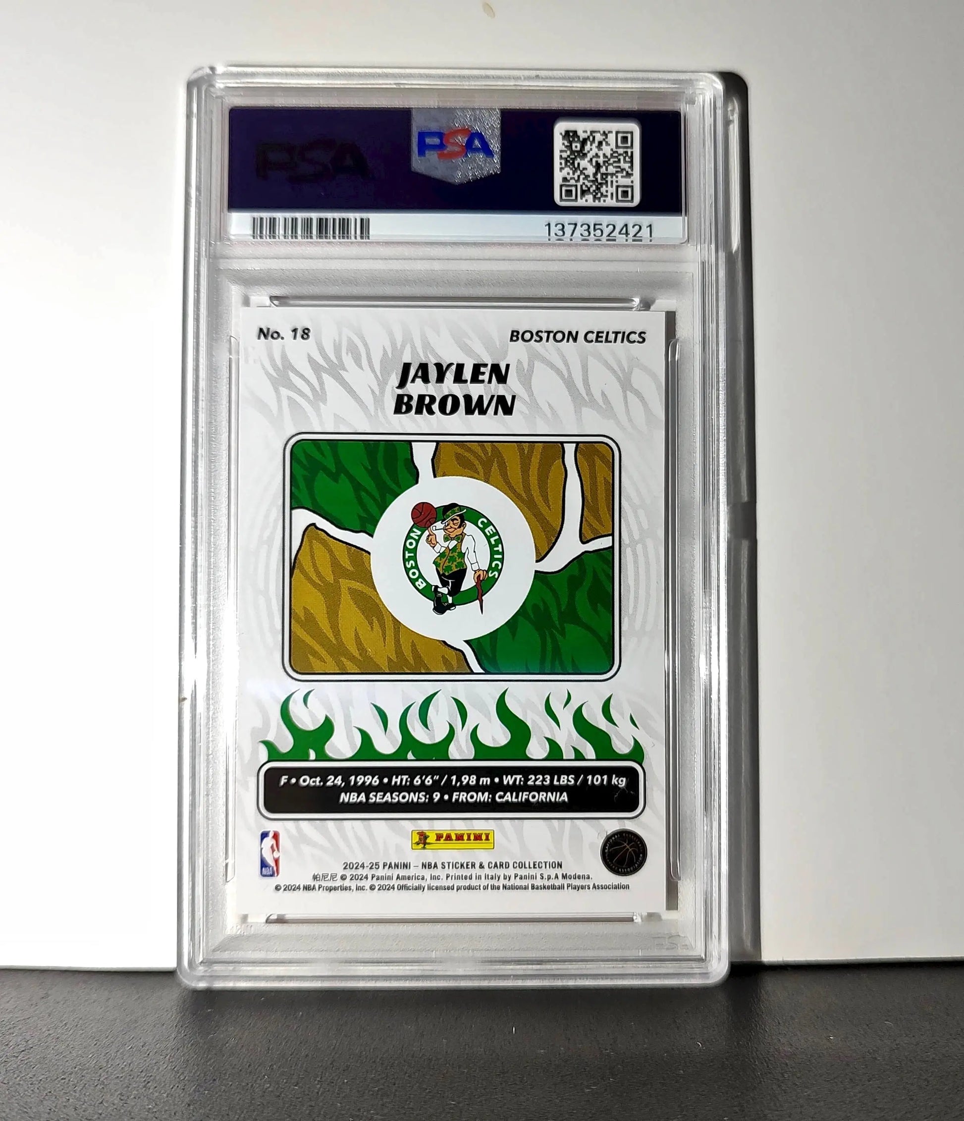 Jaylen Brown 2024-25 Panini NBA #18 Sticker 41/50 Orange Foil PSA 8 NM-MT