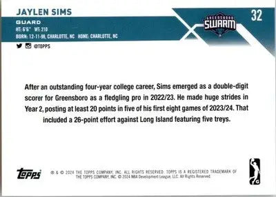 Jaylen Sims - 2023-24 Topps G-League - #32 - League - Orange #/149 SN Basketball - Basketball Card Single