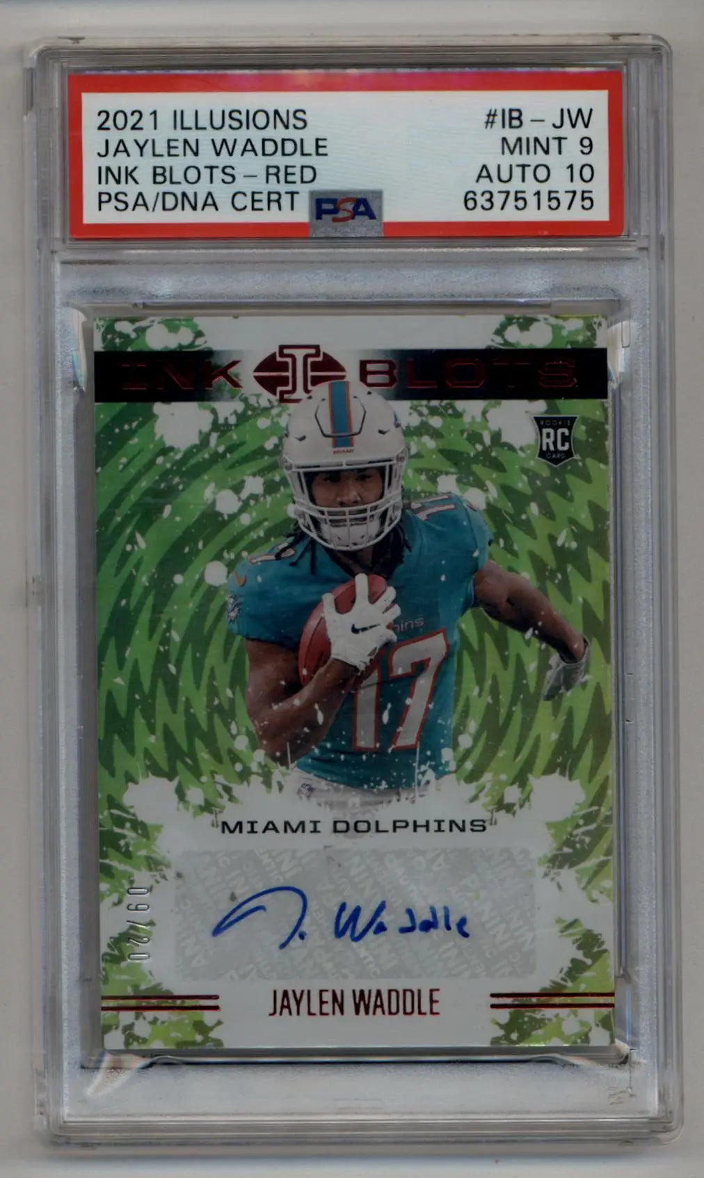 Jaylen Waddle 2021 Illusions Ink Blots Red PSA 9 Auto 10 - Football Card Single