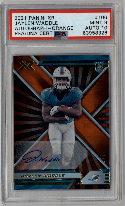 Jaylen Waddle 2021 Panini XR Auto Orange #106 5/7 PSA 9 Mint Auto 10 - Football Card Single