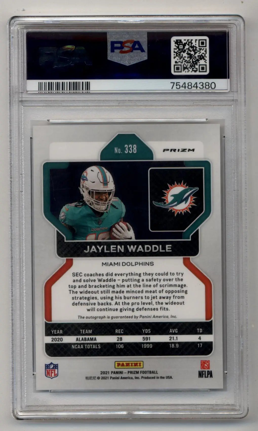 Jaylen Waddle 2021 Prizm No Huddle Auto PSA 9 Mint Auto 10 - Football Card Single