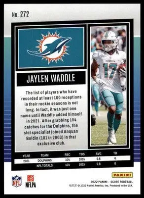 Jaylen Waddle 2022 Score #272 Miami Dolphins - Football Card Single