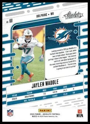 Jaylen Waddle 2024 Panini Absolute Retail #68 Miami Dolphins Football Card NFL - Football Card Single
