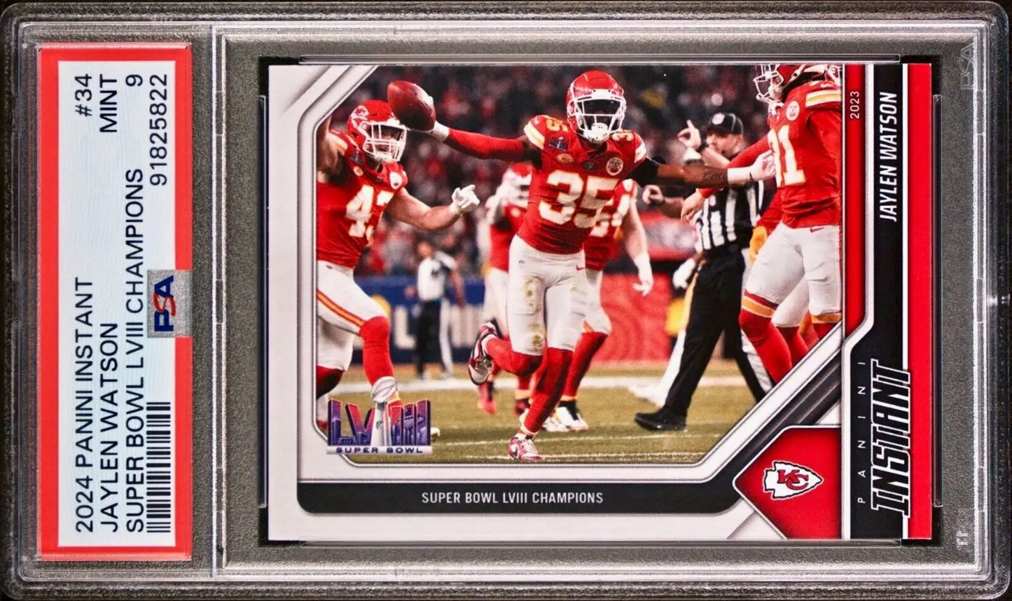Jaylen Watson 2023 Panini NFL Superbowl Champions #34 Card PSA 9 Mint - Football Card Single