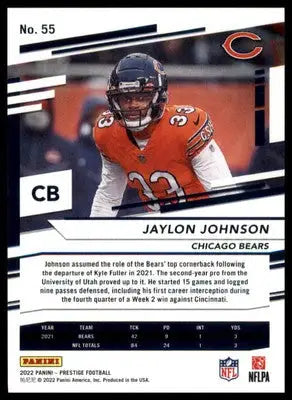 Jaylon Johnson 2022 Panini Prestige #55 Chicago Bears - Football Card Single