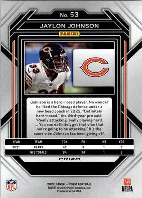 Jaylon Johnson - 2022 Panini Prizm - #53 - Silver Football - Football Card Single