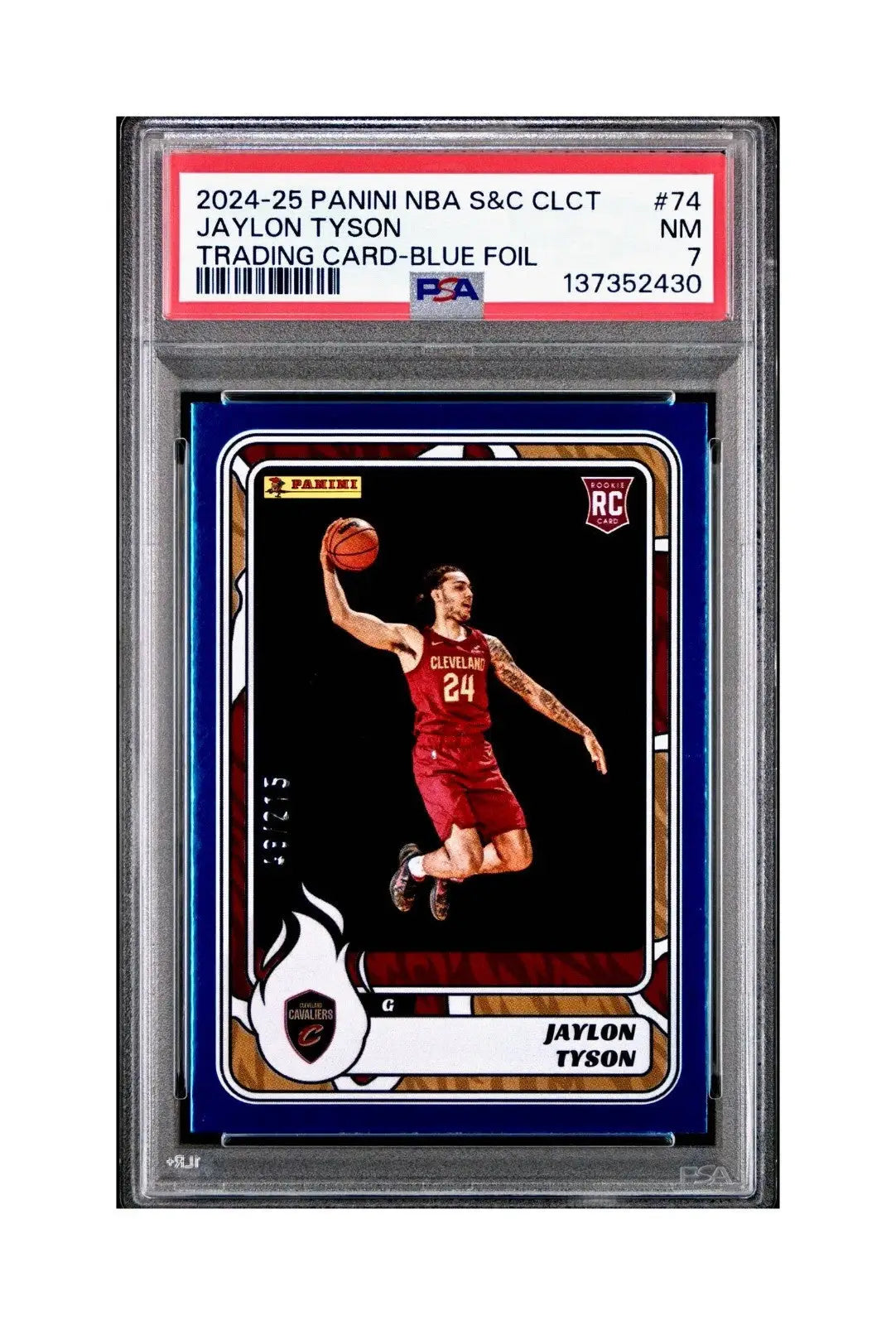 Jaylon Tyson Rookie 2024-25 Panini NBA #74 Sticker 48/215 Blue Foil PSA 7 NM