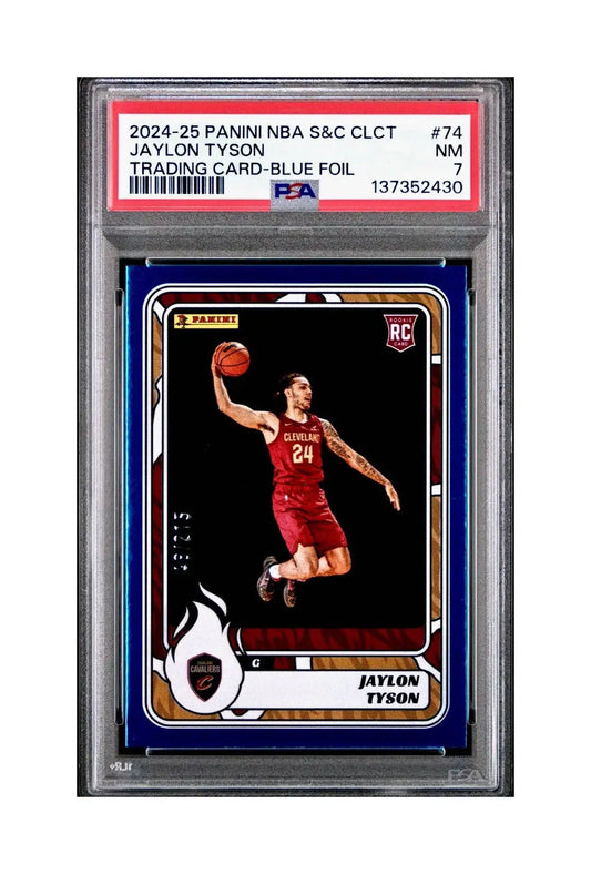 Jaylon Tyson Rookie 2024-25 Panini NBA #74 Sticker 48/215 Blue Foil PSA 7 NM - Basketball Card Single
