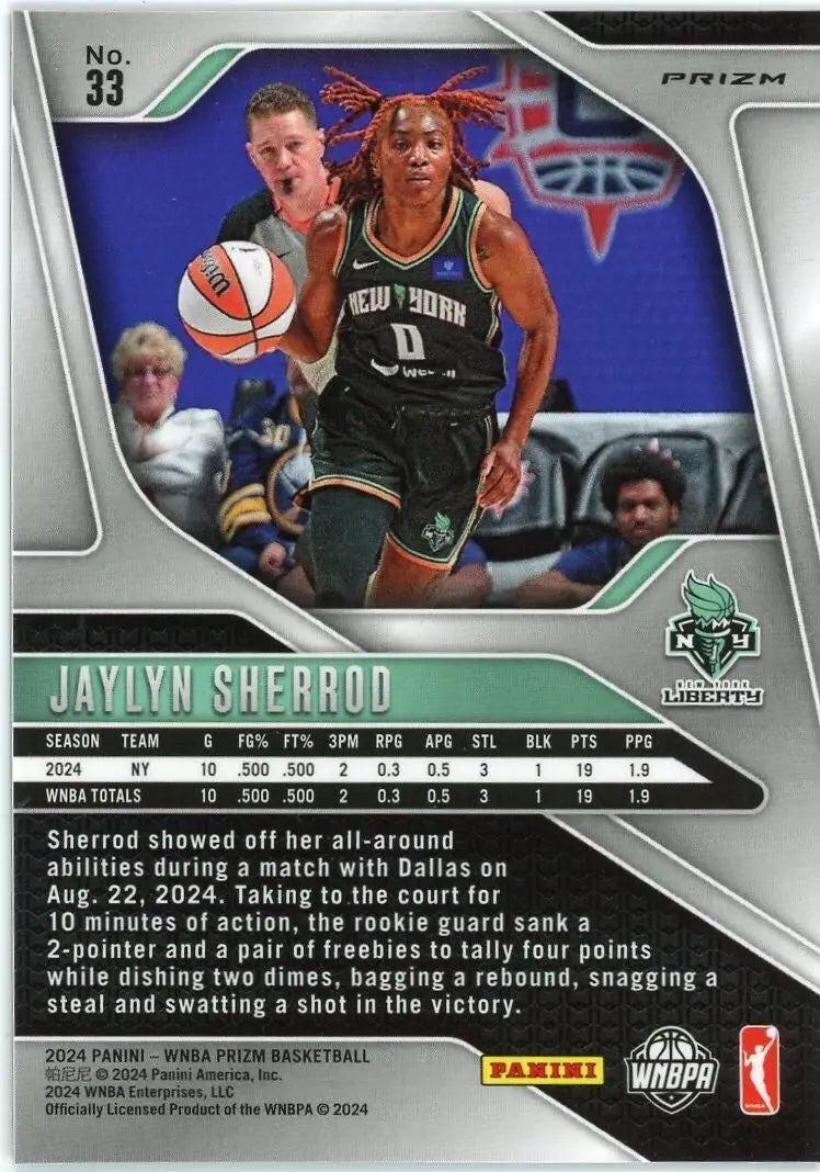 Jaylyn Sherrod Rookie 2024 Panini Prizm WNBA Green #33 New York Liberty Card - Basketball Card Single
